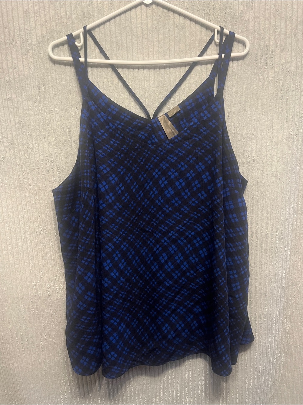 Choose Happiness Blue Plaid Strappy Cami Top 2X